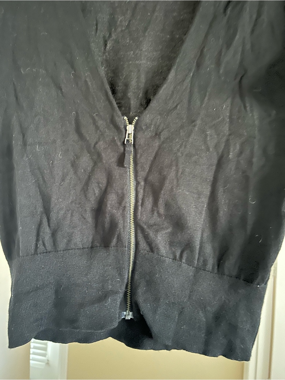 LOFT Knit V-Neck Black Size Medium Short-Sleeve Zip Up Sweater - Picture 4 of 4